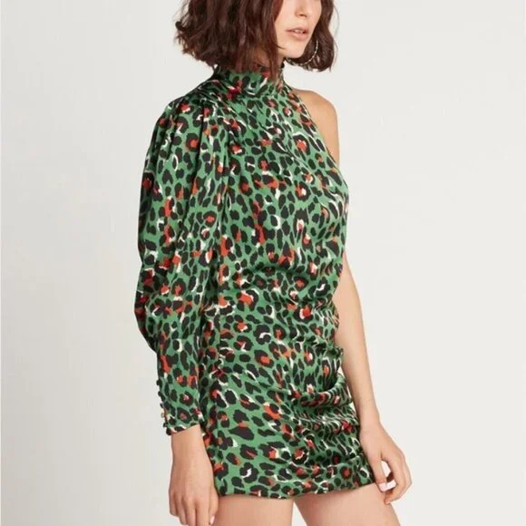 Choosy Green Animal Print One Sleeve Dress Size XL - Picture 3 of 13